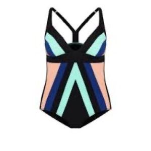 City Chic Plus Size 18/M Color Block One-Piece Swim Bathing Suit Khaki Plunge